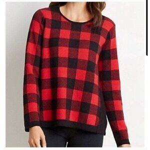 J. Jill Sweater Medium Red & Black Buffalo Plaid Crewneck Long Sleeve Cabincore